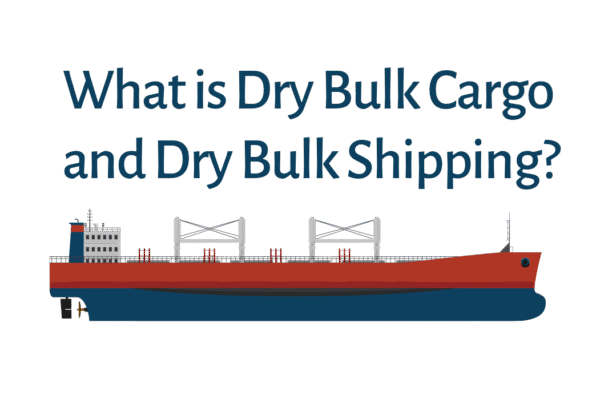 Illustration of a dry bulk carrier with the title "What is Dry Bulk Cargo and Dry Bulk Shipping?"